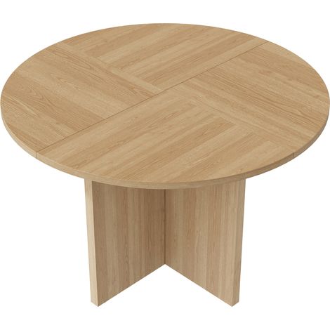 Table à manger ronde en MDF, 120 x 120 cm, style scandinave, couleur chêne (1/5)