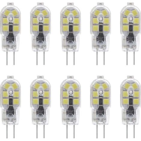10er-Pack G4 2W LED-Lampe für Dunstabzugshaubenbeleuchtung, AC/DC 12V, 20W-Halogenlampen-Äquivalent, 200LM, Bi-Pin mit transparenter PVC-Abdeckung, Kaltweiß 6000K, nicht dimmbar