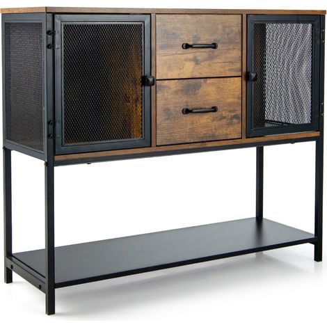 Aparador industrial 100 x 35 x 85 cm práctico almacenaje con amplios cajones diseño moderno en MDF negro y marrón rústico 200020972