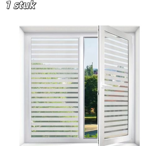 film pour vitres - Film d'intimité - Film adhésif à rayures - Réfléchissant la chaleur et opaque - Convient aux maisons, cuisines et bureaux - 300 x 45 cm - Blanc (1/5)