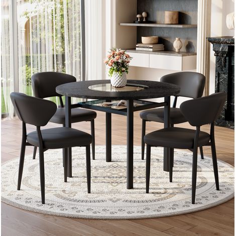 Set tavolo e 4 sedie 100x100x76 cm in MDF nero con vano portaoggetti, FloraGrace (1/5)