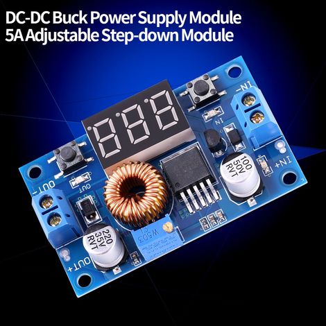 Leistungsstarkes, einstellbares DC/DC-Abwärtswandlermodul 75 W (5 A) mit Voltmeter und Kupferanschlüssen (1/4)