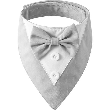 Bandana Pour Chien - Collier Avec Nœud Papillon - Costume De Fête Pour Chien - Gris À Rayures - Taille Réglable - 1 Pièce (1/5)
