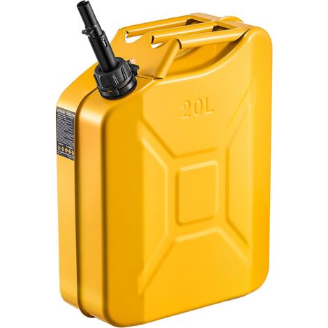 Conteneur à carburant métal 20 L avec bec verseur et poignée confort, réservoir étanche et anticorrosion, jaune (1/5)