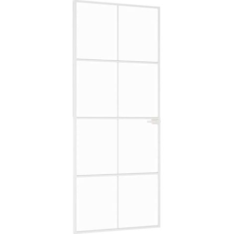 Porte d'intérieur Blanc 83x201,5 cm Trempé verre aluminium fin