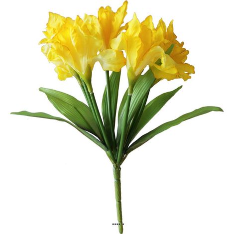 Bouquet d'Iris facticeS 7 fleurs et 7 feuilles H28cm superbe Jaune - couleur: Jaune