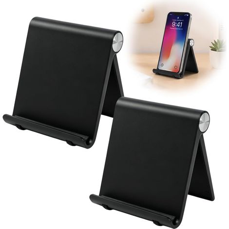 Black Phone Stands for Office - Compatible with iPhone, Galaxy, Pixel, Redmi, Huawei, Honor - Compact and Stable Smartphone Holder for Travel/Working from Home (1/5)