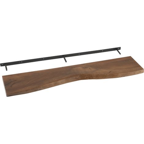Etagère murale en acacia avec support fixation Marron Foncé 115 cm (1/2)
