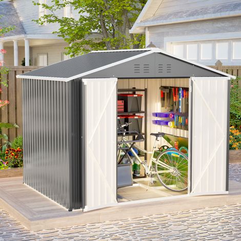 Abri de jardin en métal gris 229,4x180x192,3 cm avec porte battante large et structure stable (1/5)