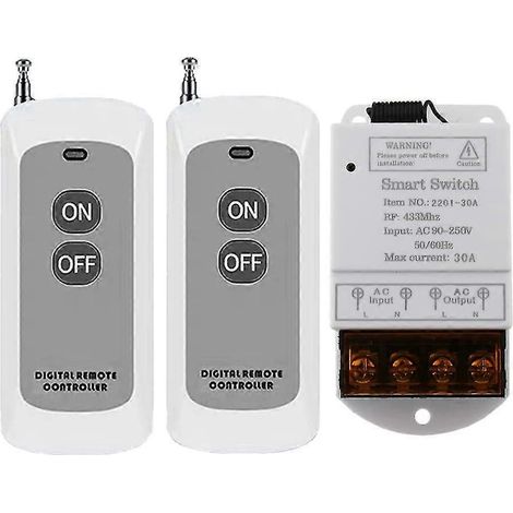 Interrupteur sans fil 433 MHz, 110 V/120 V/220 V CA, 30 A, relais 1 canal, télécommande RF pour éclairage. (1/5)