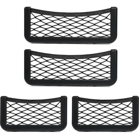 Lot de 4 sacs de rangement élastiques en filet pour voiture, organiseur de rangement pour voiture - 20 x 8 / 15 x 8 cm, noir (1/5)