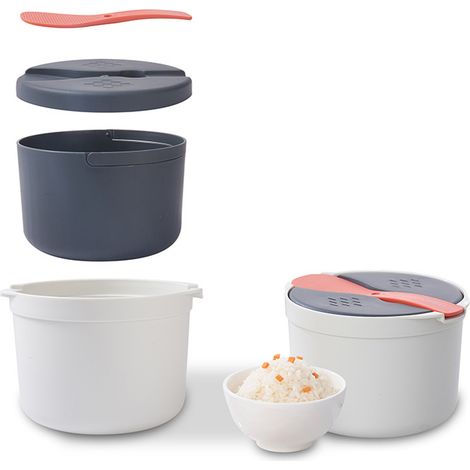Cuiseur à riz micro-ondes 2L en polypropylène alimentaire, cuillère à riz, couvercle, passoire, cuiseur vapeur, orange (1/5)