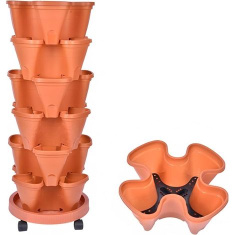 Pot à fraises 3D - Pot de plantation à fraises empilable à plusieurs niveaux - Culture verticale - Terre cuite (1/5)