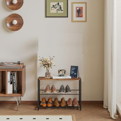 WOLTU Banco para Zapatos de Metal con Asiento de Madera Estante de Zapatos de 2 Niveles de 6 pares de Zapatos para Recibidor Entrada A (1/5)