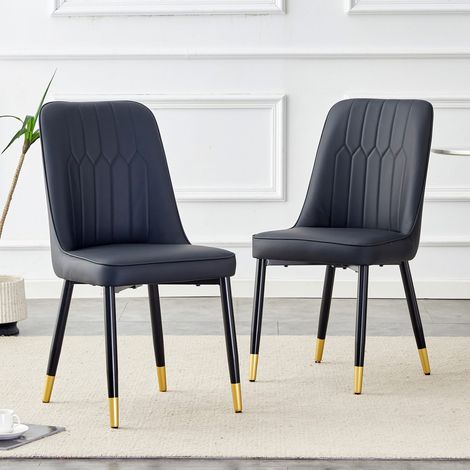 Lot de 2 chaises modernes noir simili cuir dossier pieds métal cuisine salle à manger chambre (1/5)
