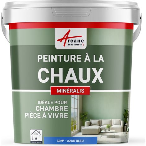 Peinture chaux, naturelle : peinture sans émanation, mineralis - 30 m² (5 kg en 1 couche) Azur Bleu - ARCANE INDUSTRIES