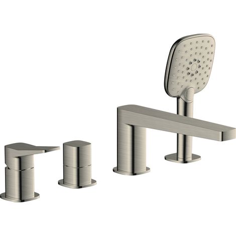 RAK Petit Square Brushed Nickel Deck Mounted 4 Tap Hole Bath Shower Mixer Tap - RAKPES3013N (1/2)