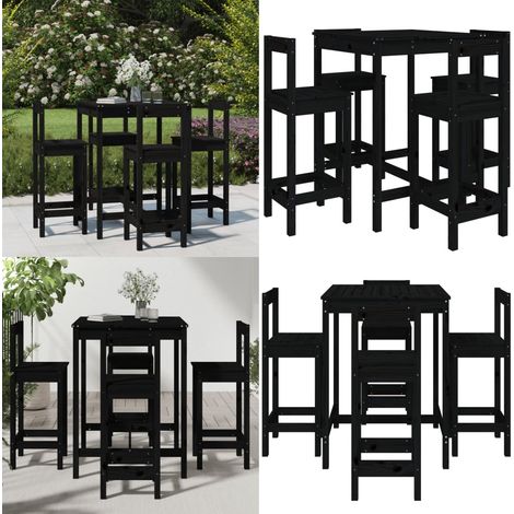 Set Bar da Giardino 5 pz Nero in Legno Massello di Pino - Bar da giardino - Tavolo da bar