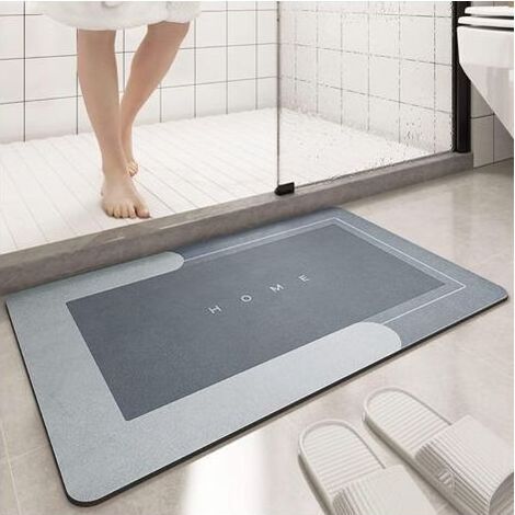 Tapis de bain absorbant, antidérapant et anti-moisissure, 75 x 35 cm, tapis de douche en boue de diatomées, tapis épais à séchage rapide 4 couches, convient pour chambre, cuisine et salle de bain, gri (1/5)