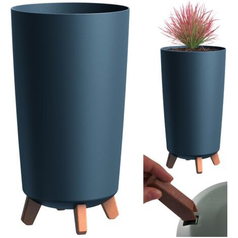 Pot de fleurs sur pieds anthracite 19,5 cm diamètre – 36,5 cm hauteur – Plastique – 4 pieds clipsables imitant le bois (1/5)