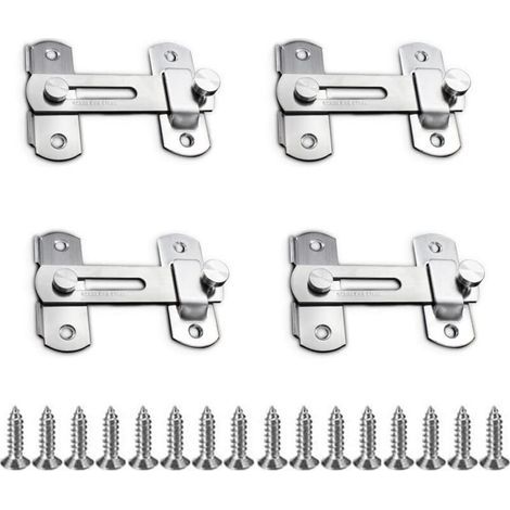 4 Pièces Loquet de Porte, Sécurité Loquet, Coulissant Moraillon, Verrouillage pour Porte en Acier Inoxydable pour Porte, Armoire, Tiroir (1/5)