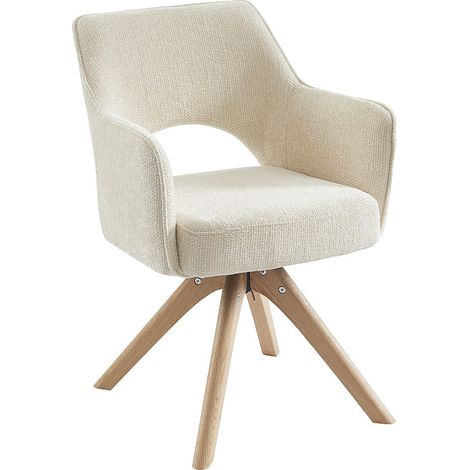 Chaise pivotante avec accoudoirs en tissu et chêne - Crème - KONYA (1/4)