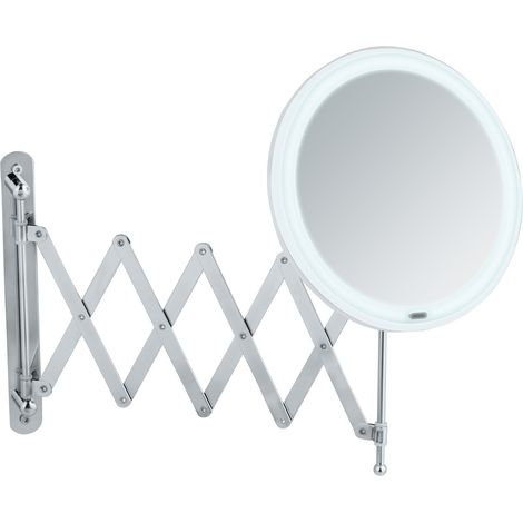 Wenko – Miroir cosmétique télescopique 20 cm – 5x grossissant avec rétro-éclairage LED – Angle réglable – Pour salle de bain et coiffeuse (1/7)