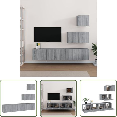 The Living Store Ensemble de meubles TV 4 pcs Sonoma gris Bois d'ingénierie - Meuble Tv - Meuble Téléviseur - Salon - Décoration Intérieure - Rangement (1/5)