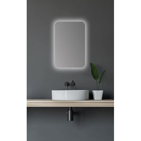 Talos Armadietto a specchio da bagno con illuminazione, ovale, 40 x 60 cm, con struttura in alluminio di alta qualità, nero opaco, due ripiani in vetro (1/5)
