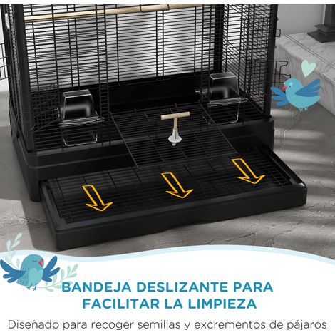 Cage à oiseaux 61 x 36.5 x 98 cm avec 8 portes. 5 perchoirs. plateau amovible et 4 mangeoires pour perruches et pinsons - Noire (1/5)