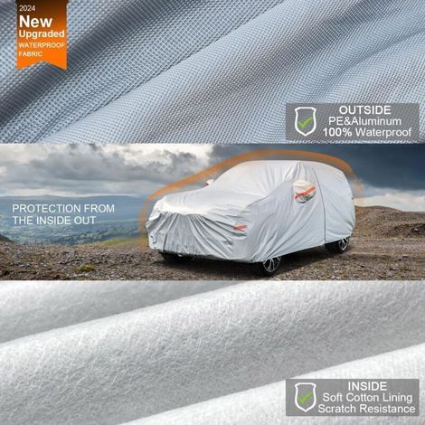 Bâche Voiture Étanche Respirante, Housse de Protection Voiture Extérieur Contre Pluie Soleil avec Zip et Doublure en Coton, Compatible avec Golf, 308, Captur, Mégane pour a Hayon 415 à 450 cm (1/5)