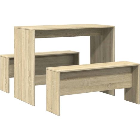 Maison Exclusive - 3-tlg. Esstisch und Bank Set Sonoma-Eiche Holz