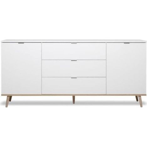 GÖTEBORG Buffet bas - Style scandinave - Décor chene et blanc - L 180 cm (1/5)