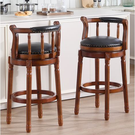 sedia bar girevole pelle 75 cm schienale legno nero OKMYHOME (1/5)