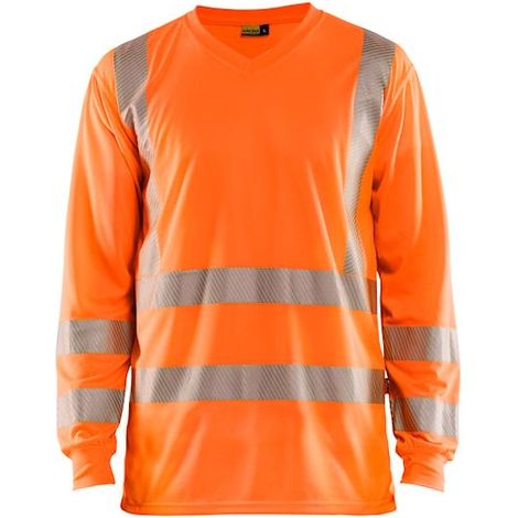 T-shirt de travail manches longues col V haute visibilité anti-UV 3385 - Orange fluo S (1/4)