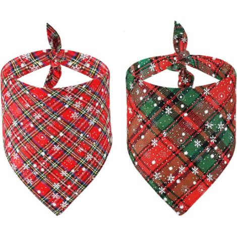 Set mit 2 klassischen karierten Weihnachtstaschentüchern, dreieckigen Schneeflocken-Bandanas für Hunde und Haustiere (1/4)