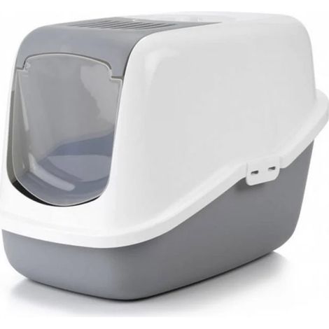 ARENERO CUBIERTO PARA GATOS NESTOR GRIS BANDEJA HIGIENICA PARA GATOS DE DISENO ERGONOMICO CON BORDE ELEVADO Y PARTE DELANTERA BASCULANTE LIMPIEZA RAPIDA Y FACIL CON FILTRO DE CARBON ACTIVO