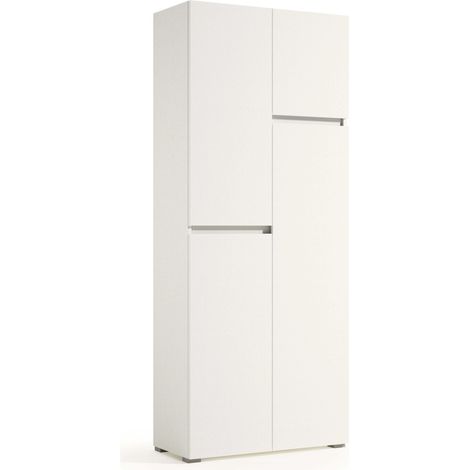 Mueble multiusos con 4 puertas, mango ranurado, soporte para escoba, interior blanco