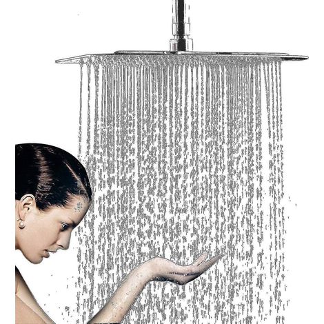 Pommeau de douche effet pluie avec buses anticalcaires, finition miroir polie, acier inoxydable 304 (1/4)