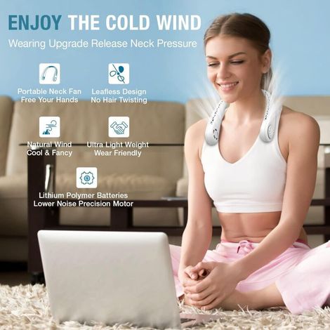Ventilateur Cou Portable,Ventilateur sans Feuilles Réglable à 360 avec Batterie 4000mAh Ventilateur portable pour Bureau Domicil (1/3)