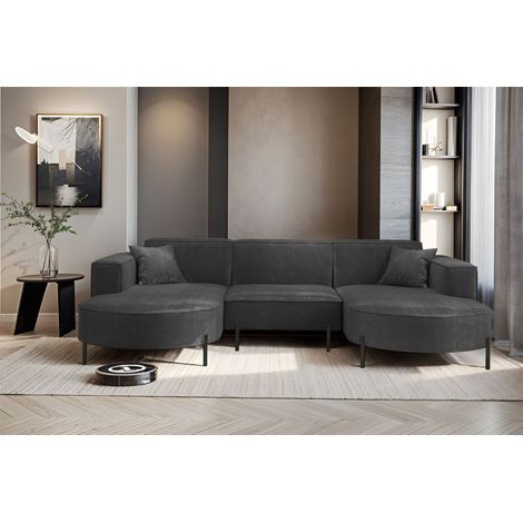 Wohnlandschaft U-Form Sofa VALENCIA in Stoff Noel Grafit
