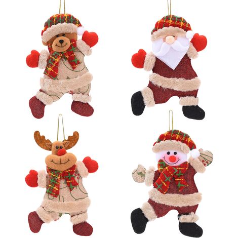 4 Pièces Décoration Arbre De Noël Suspendus Ornement Pendentifs d'Arbre De Noël Pendentifs De Poupée De Noël Père Noël Bonhomme De Neige Renne Poupée Ours (1/5)
