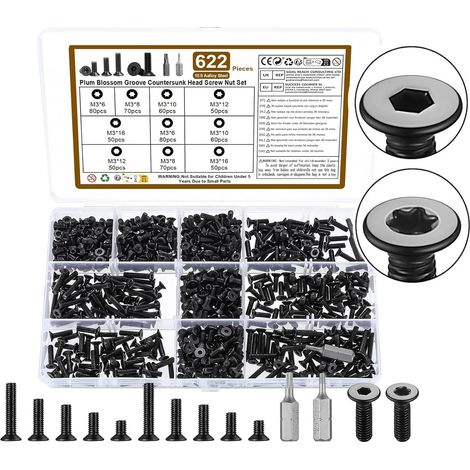 620 Pièces Vis Torx M3, Boulon Hex M3 Et Écrous Avec Rondelles,Acier Allié (1/5)