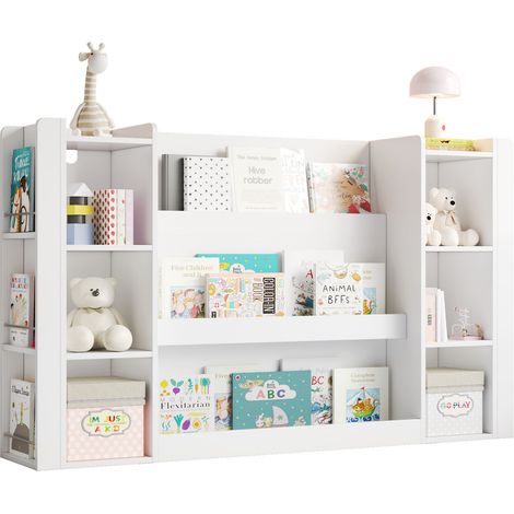 ELVMI Librería Infantil con Estantes Abiertos y Esquinas Redondeadas, para Habitación Infantil, MDF Blanco, 140 x 30 x 95 cm (1/5)