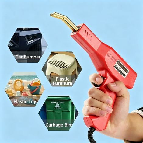 (C-Red EU) Outil de soudage plastique tout-en-un : pistolet à souder pour pare-chocs de voiture avec 4 agrafes différentes pour la réparation de kayaks et de produits en plastique (1/5)