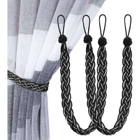 Handgeflochtene Gardinenhalter, Schlaufen-Gardinenhalter, 2 Schwarz