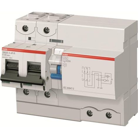 Dis Dif DS802N 125A 1000mA 2P Type A-S Courbe D Raccordement à vis 36KA (8 Mod) 2CCC892006R0841 ABB 750228
