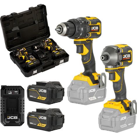 JCB Professional Akku Werkzeug Set 18V fur Trockenbau & Montage Bohrschrauber 75Nm + Drehschlagschrauber 230Nm Burstenlos 1/4" HEX 2x 5Ah + Lader + Koffer JCB-18PKIT-2 (1/5)
