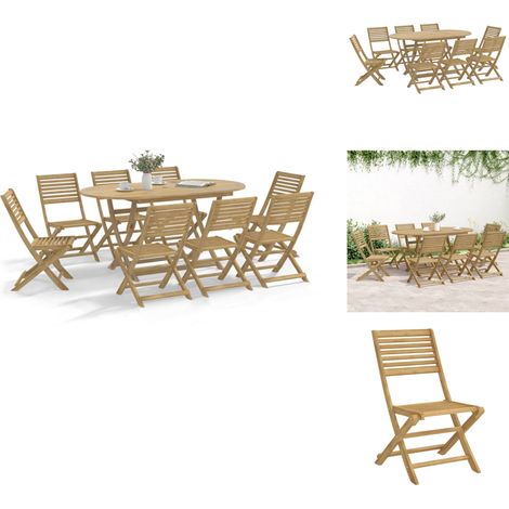 Ensemble à manger de jardin 9 pcs bois d'acacia solide - Ensemble Salon De Jardin - Mobilier De Jardin - Table Et Chaises - Acacia Massif - Table Pliante (1/5)