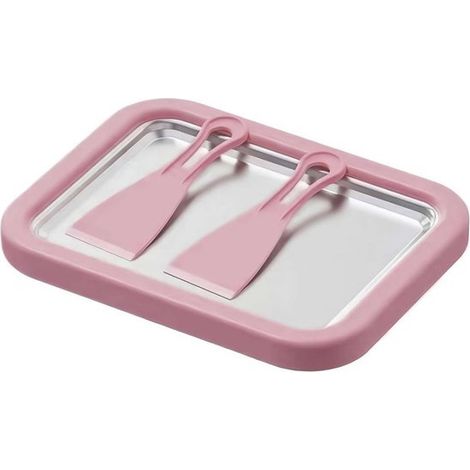 Kit para hacer helado enrollado en casa: placa para congelador con 2 espátulas，utensilios para hacer yogur y sorbete (rosa)